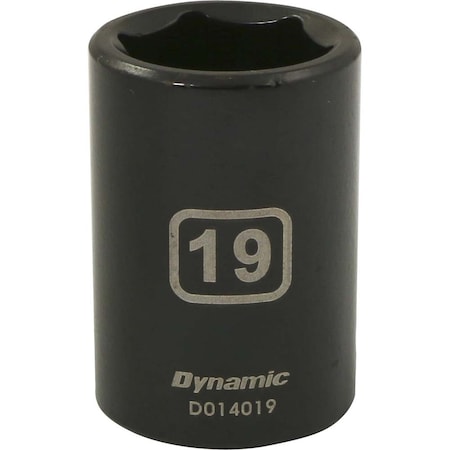 Dynamic 1/2" Drive Standard Socket, Black Phosphate, Tools 1/2" Drive 6 Point Metric, 19mm Standard Length D014019